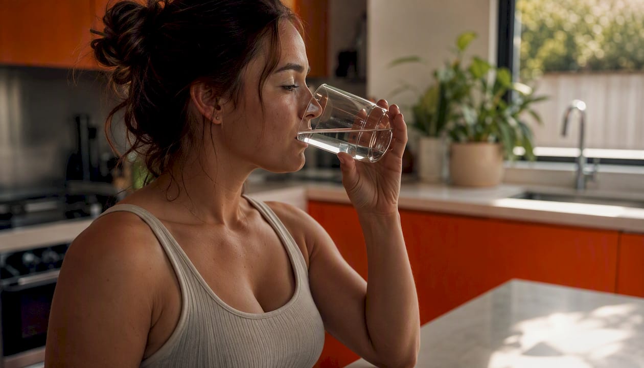 Hand holding glass of water for hydration