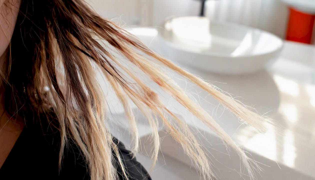 Close-up of chemically treated hair strands