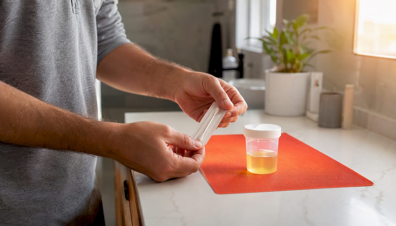 Hands preparing THC test samples in clinic