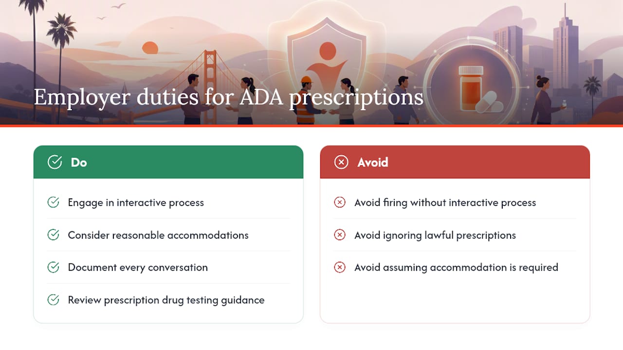 What California law requires employers to do when ADA or prescriptions are involved — overview diagram