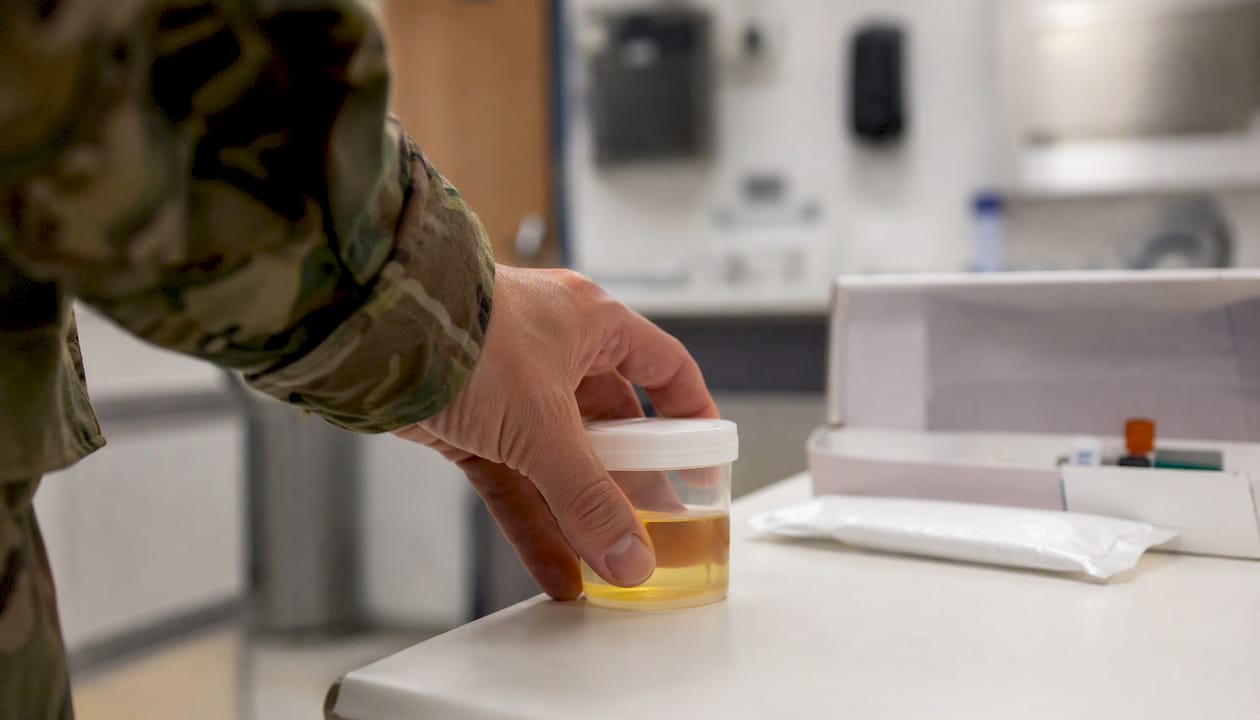 Military urine drug test sample collection