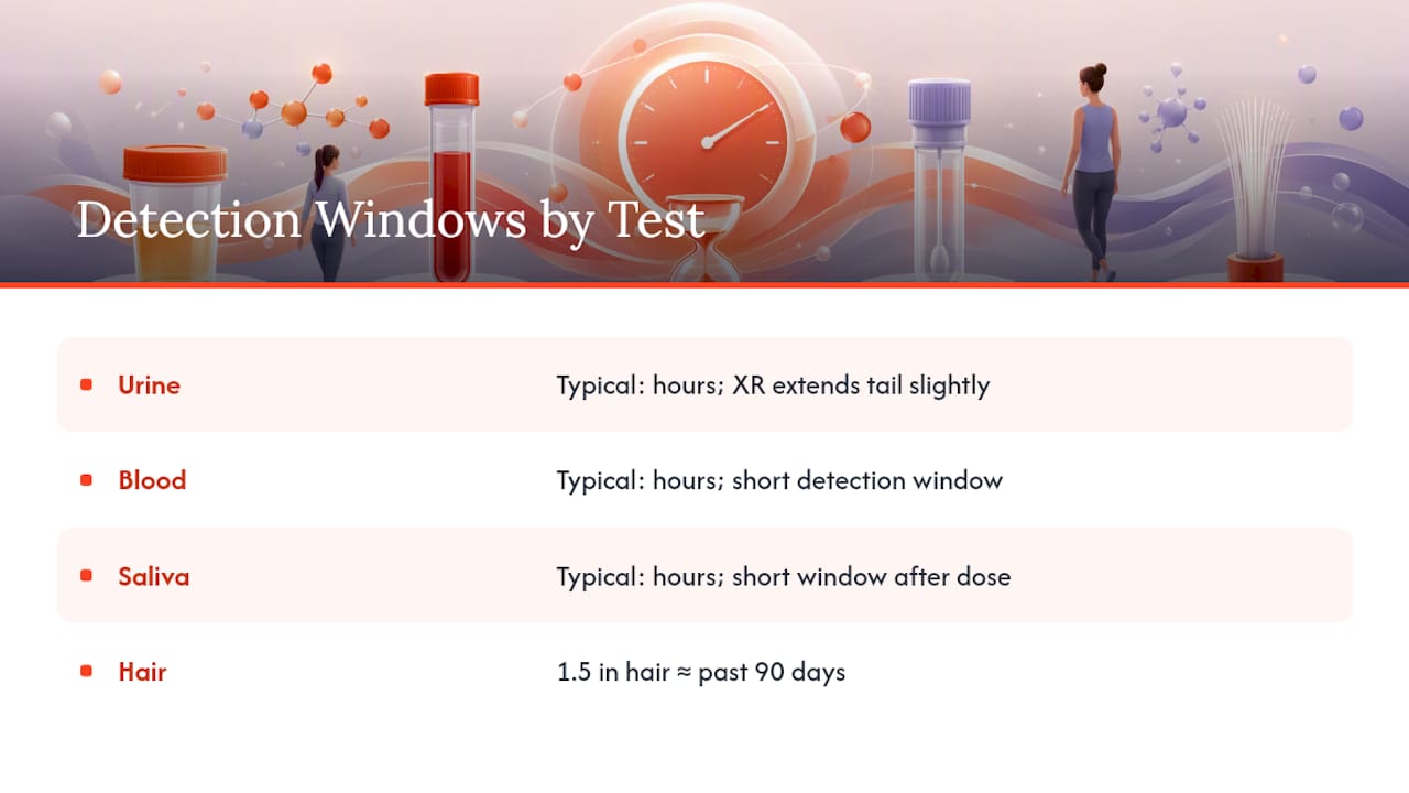 Chart of Adderall detection windows by test type
