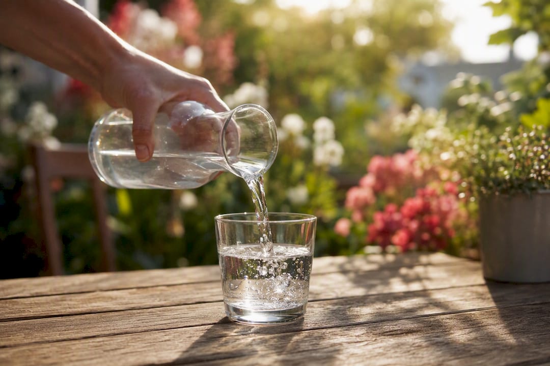Pouring water glass for hydration