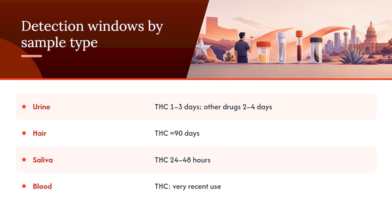 Diagram comparing drug testing methods and detection windows