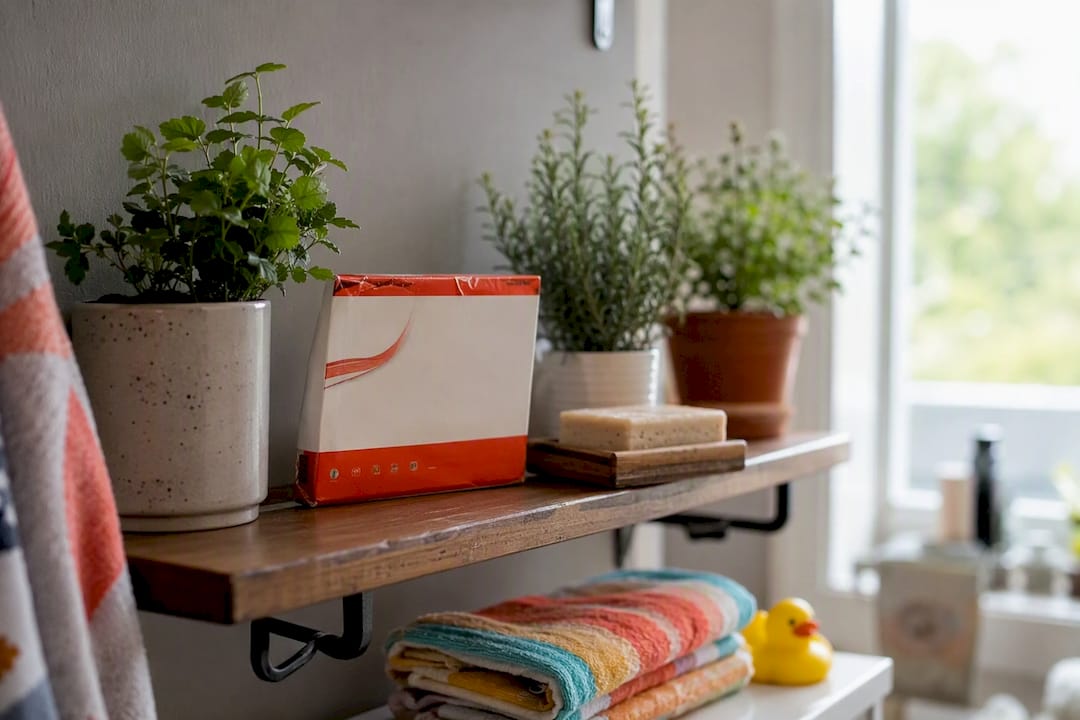 Home drug test kit stored on bathroom shelf