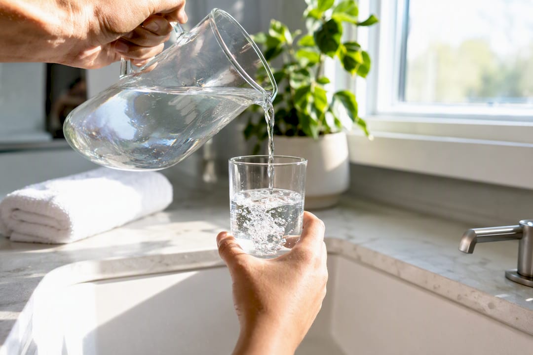 Hand pouring water for dilution