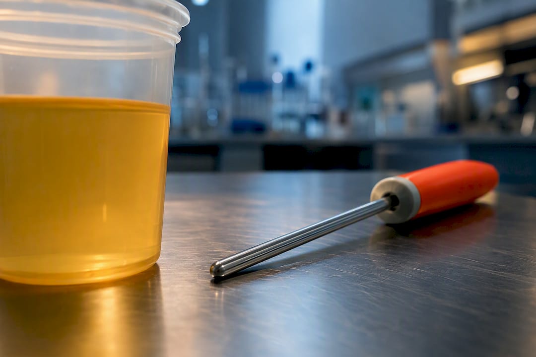 Anonymous sample container beside temperature probe