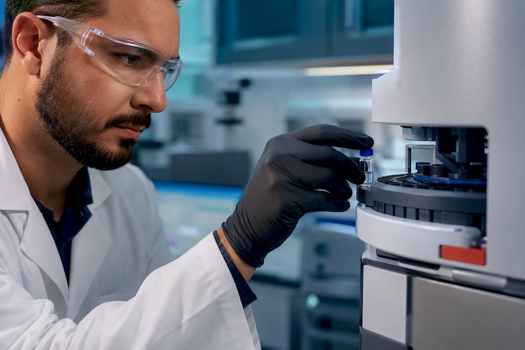 Researcher preparing cannabinoid sample analysis