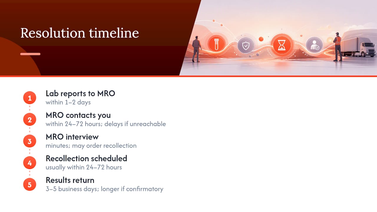 Timeline for resolving an inconclusive drug test
