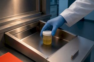 Sealed urine specimen in workplace testing suite