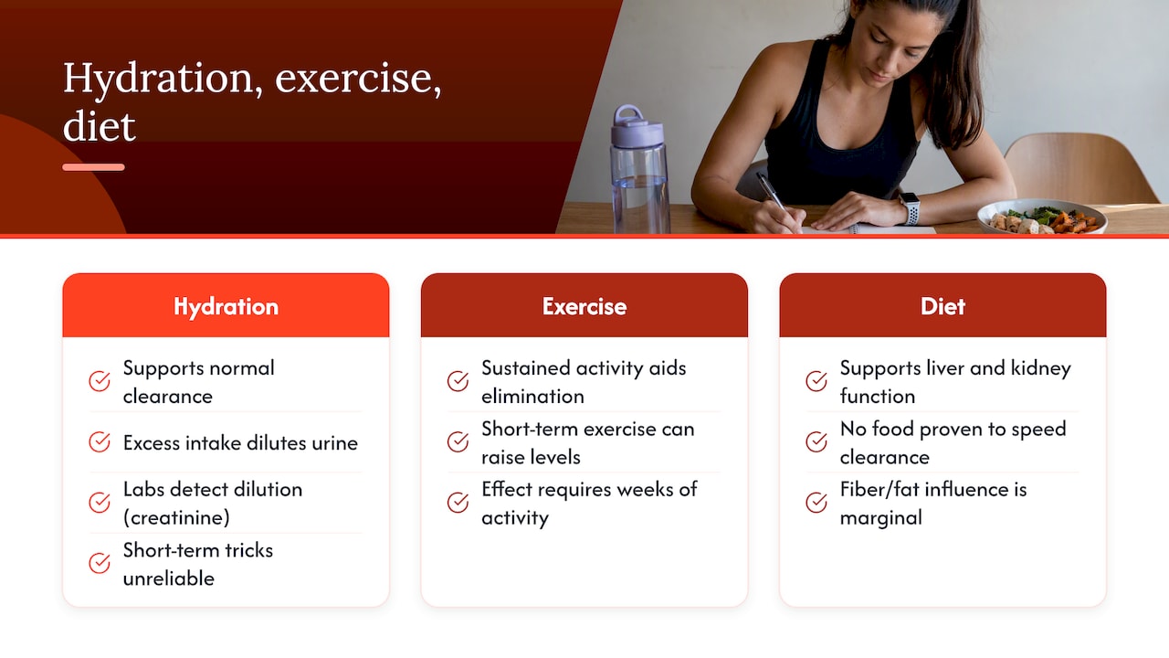 8. Hydration, exercise, and diet: what actually helps — overview diagram