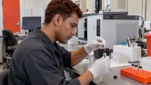 Analyst preparing a hair sample for testing