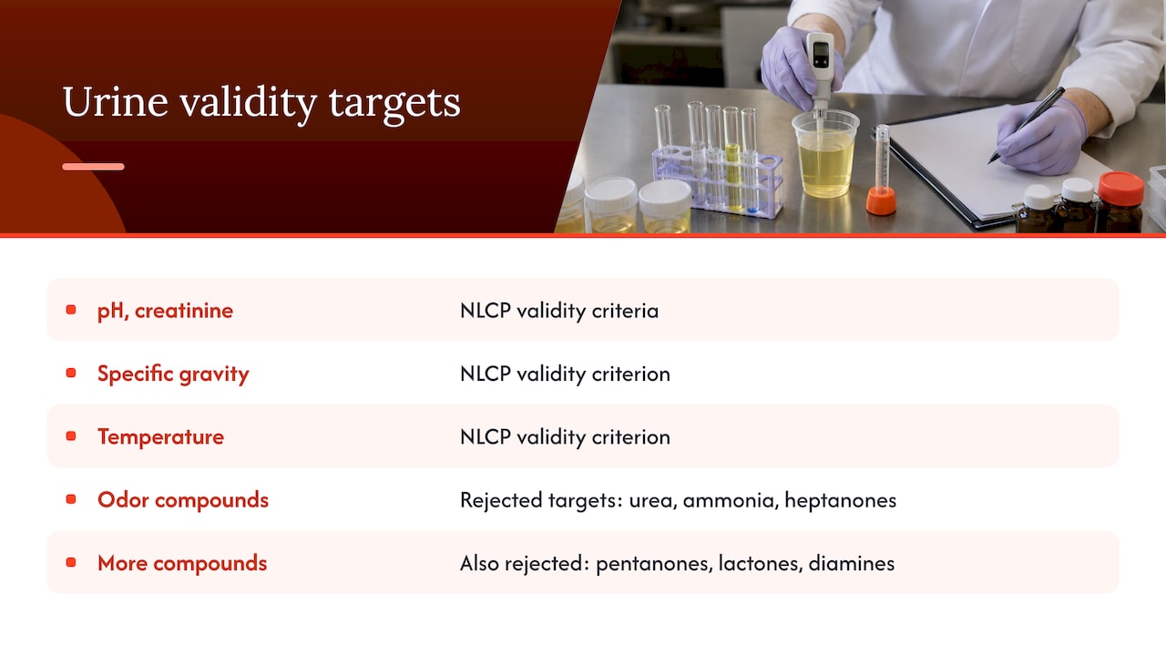 Urine validity criteria and rejected odor markers